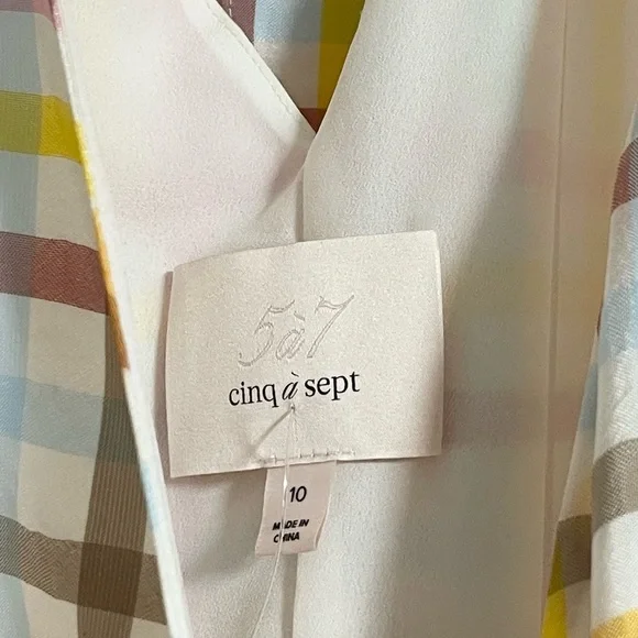 Cinq a Sept Astor Tiered Midi Dress Size 10 Plaid Pastel White Maxi NEW $465 - Picture 7 of 10